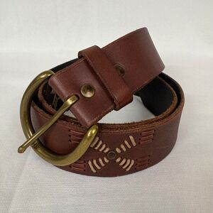 J. Jill Leather Belt Size XS Brown Brass Rivets Boho Windmill Pattern Western